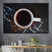 Framed Canvas Wall Art Coffee in The Mornings Coffee Dark Drinks Farmhouse/Country Group Multicolor Photography Realism - 16x24 inches