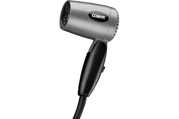 Conair 124AC 1600 Watt Compact Travel Hair Dryer with Folding Handle, Blow Dryer