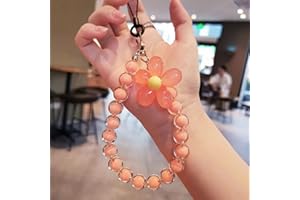 SYSUII Mobile Phone Strap Beaded Flower Bracelet Creative Hanging Rope Keychain Mobile Phone Lanyard Beaded Flower Anti-Lost Phone Case Lanyard Girl Women's Wrist Strap Phone Charms,Orange