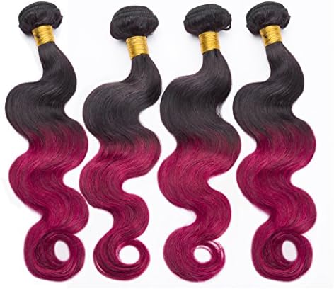 7A Body Wave Brazilian Remy Virgin Hair Extension 4 Bundles 100g/Bundles Brazilian Remy Hair Weave Ombre Two Tone Human Hair Color 1B/99J Weight 400 Gram(4 Bundles) (28inch 28inch 30inch 30inch)