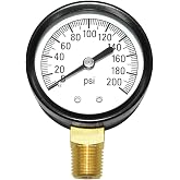 Joywayus Pressure Gauge 0 to 200 PSI Brass 1/4" Male NPT Thread Lower Mount, Multiple Function