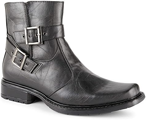Day Five Mens Evolution Square Toe Motorcycle Ankle Boot Shoes, Black, US 12