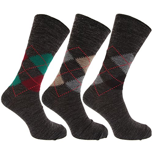 3X Pairs Of Lambswool Blend Non Elastic Argyle Design Socks