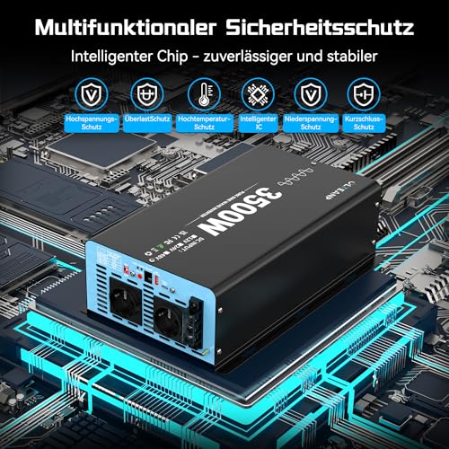 OLTEANP 3500W 7000W Inverter 12v to 230v Pure Sine Wave Voltage Converter Car Inverter with LCD Screen and Remote Control 2 AC Sockets USB Port and Type C for Camper Caravan Truck