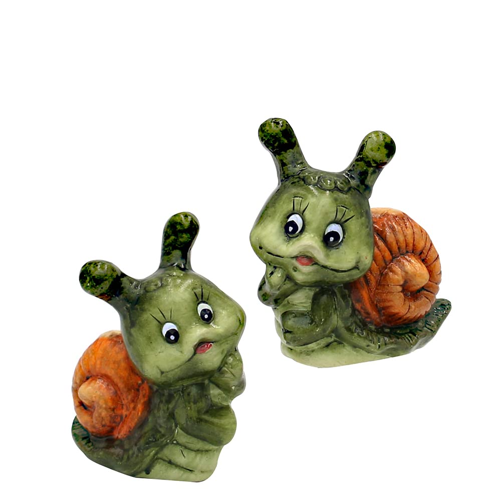 Dekohelden24 Ceramic Snail/Decorative Snail Set of 2 Garden Decoration 8.3 x 4.6 x 8.3 cm Green