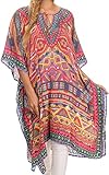 Sakkas Jenni Ethnic Tribal Printed Opaque Caftan Dress With Adjustable Neck