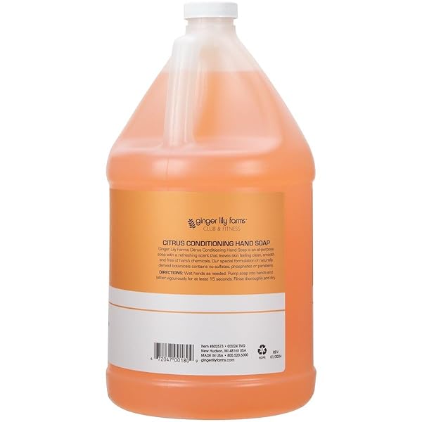 GINGER LILY FARMS CLUB & FITNESS CONDITIONING LIQUID HAND SOAP REFILL, 100% VEGAN & CRUELTY-FREE, CITRUS SCENT, 1 GALLON (128 FL OZ)