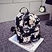 Women Girls Floral Printing PU Leather Shoulder Bag Backpack (Black)