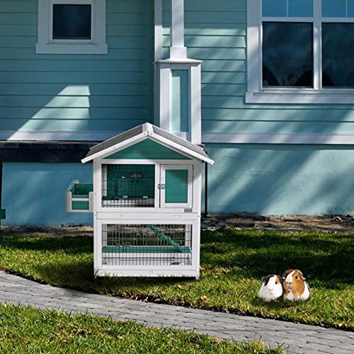 Petsfit Rabbit Hutch, TwoStory Wood Bunny Cage Indoor Outdoor With 2