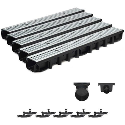 5m Entwässerungsrinne Terrassenrinne Stahlrost verzinkt komplett SET, System A15 98mm