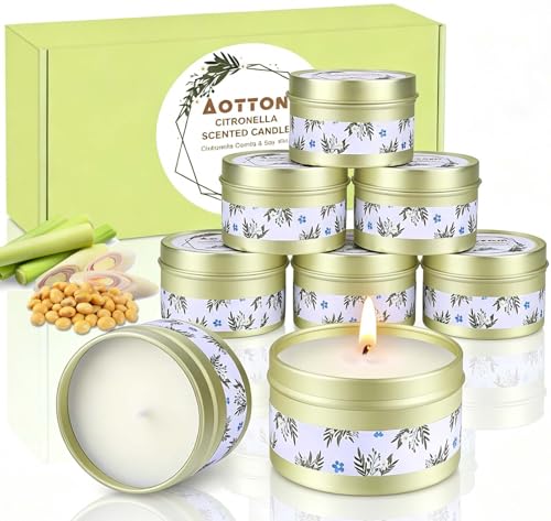 Citronella Candles Outdoor, Outdoor Candles Lemon Garden Lemongrass Natural Soy Wax - Up to 120-160 Hours Burning Time Scented Candle for Picnic, Camping, Patio