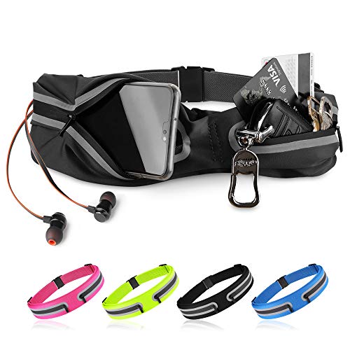 Boruizhen Slim Running Belt, Waterproof Fitness Waist Packs Adjustable Walking Pouch Workout Belt for Phone, Yoga, Cycling, Hiking, Jogging (Black) - Thumbnail 2