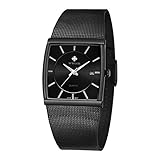 Wwoor Mens Thin Watch Business Casual Stainless Steel Mesh Band Analog Quartz Date Dress Watch Waterproof Luminous Square Watches