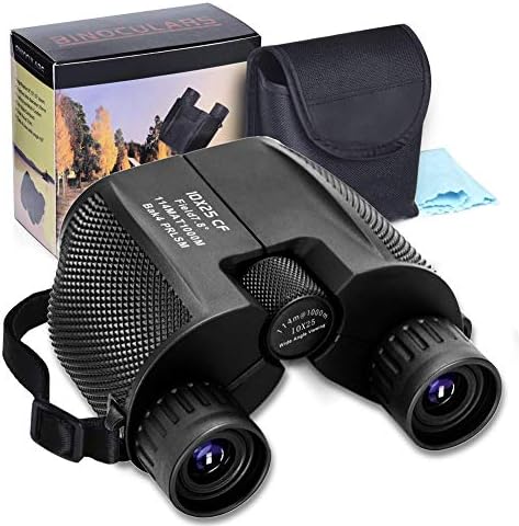 Compact Lightweight Binoculars with Low Light Night Vision, 10x25 Folding High Powered Waterproof Binocular Easy Focus for Outdoor Hunting, bird watching, Traveling, Sightseeing Fit For adults and kid