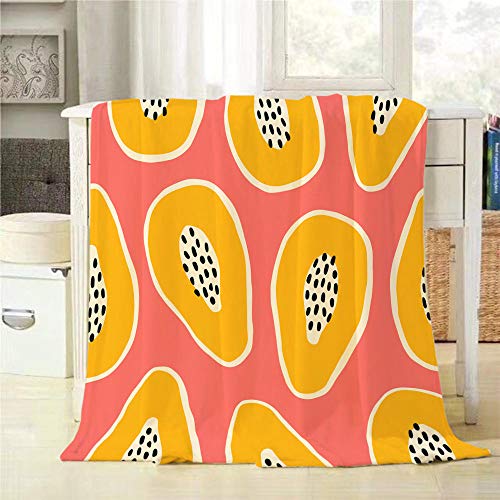 Mugod Papayas Throw Blanket Exotic Delicious Fruit Slice Black Dot Pink White Yellow Soft Cozy Fuzzy Warm Flannel Blankets Decorative for Baby Toddler Swaddle Pet Dog Cat 30x40 Inch