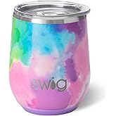 Swig Life 12oz Wine Tumbler with Lid, Stainless Steel, Dishwasher Safe, Portable, Triple Insulated Wine Tumbler (Cloud Nine)