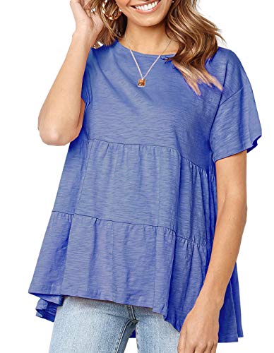Kimiee Women's Casual Short Sleeve T Shirt Tassels Sleeves Blouse (z Blue, M)