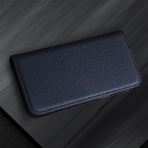 LANJLM iPhone 17 Pro Wallet Case Genuine Leather Antimagnetic Card Holder Flip Cover Shockproof iPhone 17 Pro Cases - Black