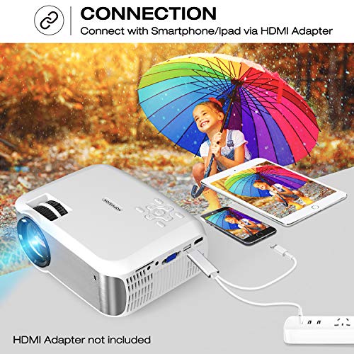 Projector, TOPVISION 1080P Supported Led Projector with 6000L,60,000