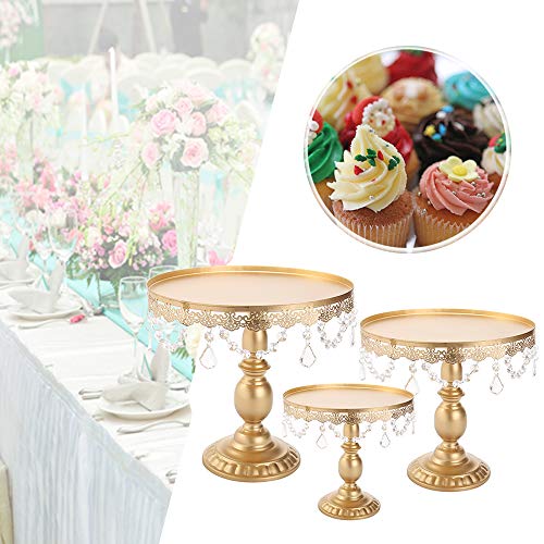Lucky Monet 6Pcs Crystals Cake Stand Cupcake Tower Stand Wedding Plates Set Metal Round Party Dessert Display Décor with Crystals Beads (6pcs, Gold) - Thumbnail 5