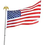 Deluxe U.S. Flag Pole Set With Golden Eagle Top by Americana, 6-Foot 3-Piece Aluminum Rust-Proof Pole, 3'x5' Flag