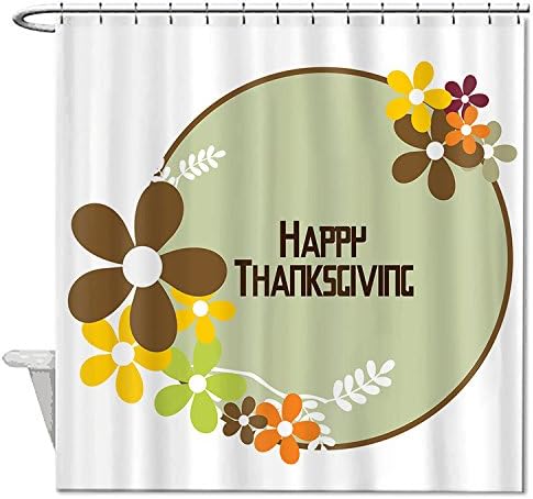 HANHAOKI Happy Thanksgiving Wishes Flower Bathroom Decor Polyester Fabric Shower Curtain Liner 66"x72"