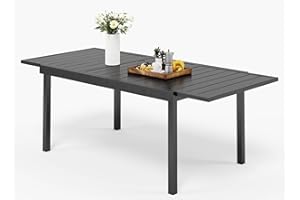 MFSTUDIO Expandable Patio Table for 8, Rectangle Metal Outdoor Dining Table for Deck, Backyard, Garden