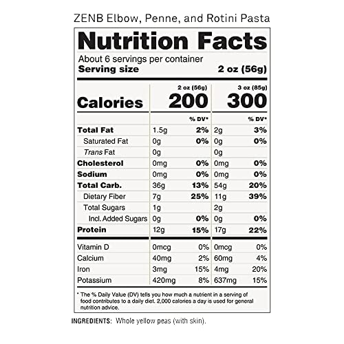 ZENB Plant Based Penne Pasta Made From 100 Yellow Peas, Gluten Free