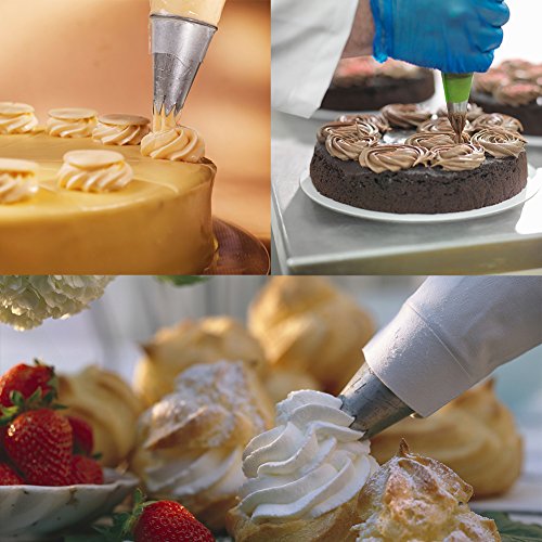 Cake Decorating Supplies Set- 42 Pieces Professional Stainless Steel Icing Tips, 3 Reusable Coupler, 2 Reusable Silicone Bag 10 Disposable Icing Bags And 1 Cleaning Brush 74 Pcs Baking Tools Kit