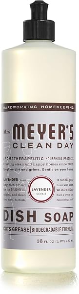 MRS. MEYER’S CLEAN DAY LIQUID DISH SOAP, CRUELTY FREE FORMULA, LAVENDER SCENT, 16 OZ – PACK OF 2