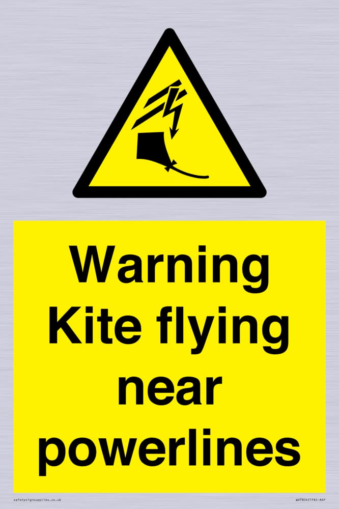 Warning Kite flying near powerlines Sign - 200x300mm - A4P