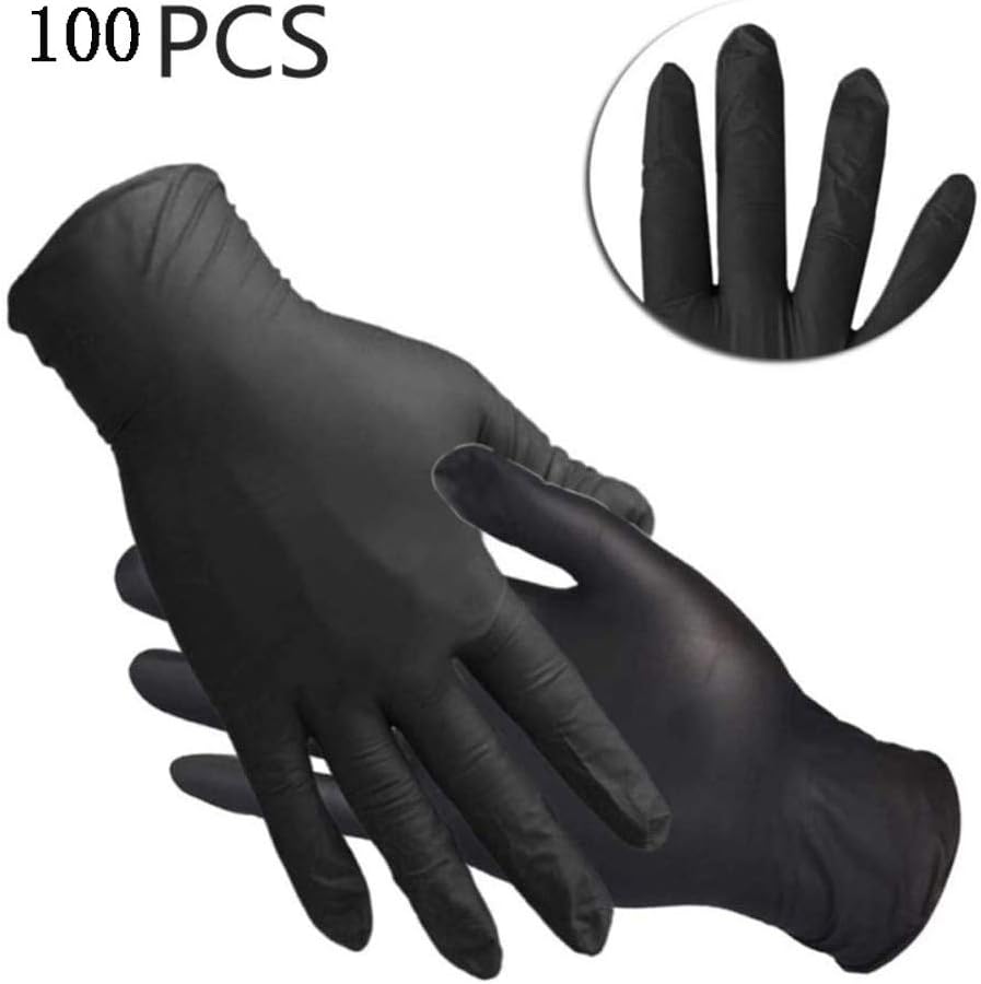 XSWZAQ 100 Pcs Nitrile Disposable Gloves Powder Free Rubber Latex Free Medical Exam Gloves Non Sterile Ambidextrous Comfortable Industrial Black Rubber Gloves