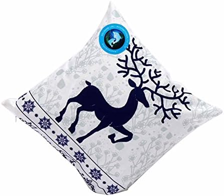 Dolphinshow Sofa Throw Pillow Case for Merry Christmas Decorations Dark Blue Snowflake Deer Printed Cushion Protactor Cover
