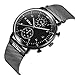 FunkyTop Black 20mm Quartz Analog Day Date Casual Mens Mesh Watch with Magnetic Stainless Steel Watch Band