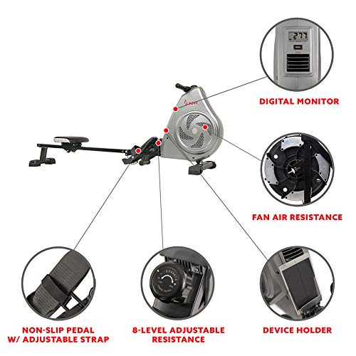 Sunny Health & Fitness Air Rowing Machine Rower with LCD Monitor, Tablet Holder, Dual