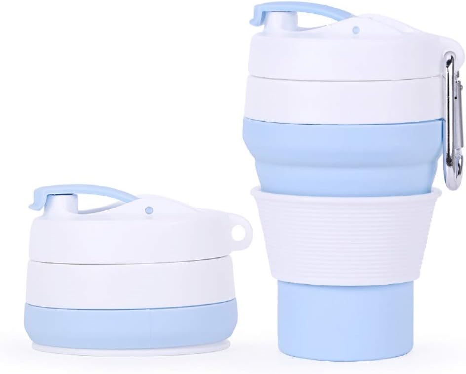 Silicone Collapsible Cup, Reusable Coffee Cup with Lid, Folding Travel Cup for Camping Hiking Drinking (1 Pack)