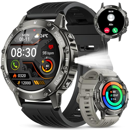 Men's Smartwatch with Calls: Military Waterproof Fitness Tracker Bluetooth Digital Smart Watch Sports Pedometer Bracelet Activity Heart Rate Monitor Sleep Monitor for iOS Android