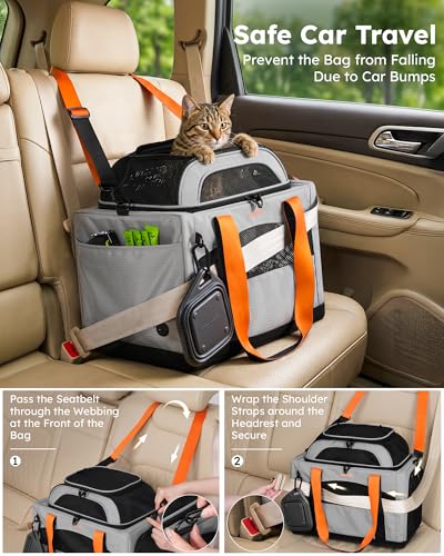 pecute Trasportino Gatto Estensibile e Pieghevole, Trasportino per Gatti e Cani Piccola Taglia fino a 6kg, Borsa da Trasporto Haustier Robusta e Leggera con Amaca e Ciotola, Ideale per Viaggi e Auto | Trasportino per gatti, leggero, pieghevole, per gatti e cani di piccola taglia, stabile, grande spazio