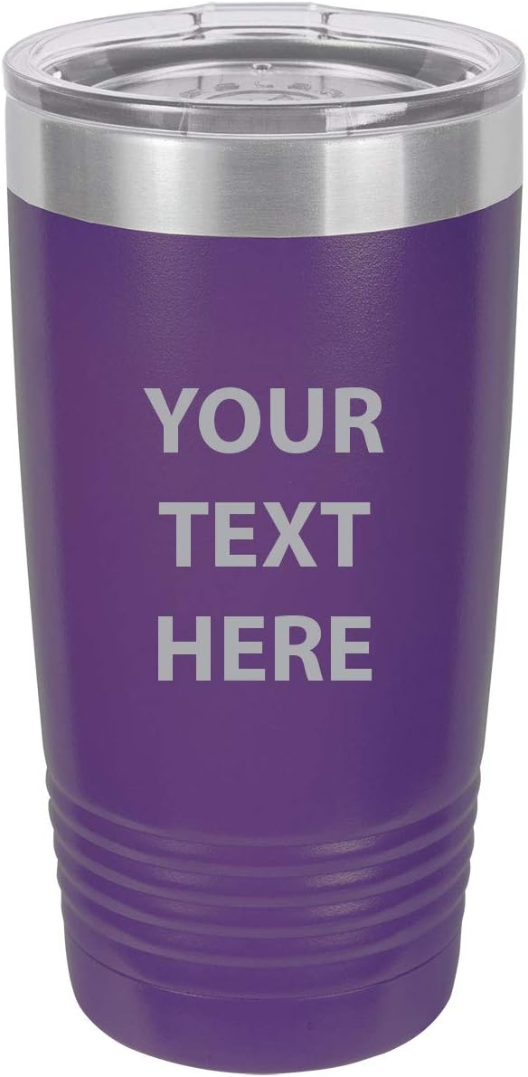 Personalized Add Your Custom Text Insulated Stainless Steel Tumbler 20 Oz/30 Oz Travel Coffee Double-Walled Mug Customizable (20-Ounce, Purple)