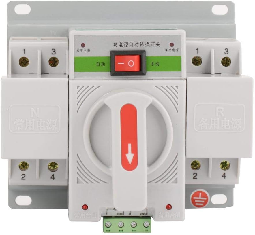 Dual Power Automatic Transfer Switch, 1pc 220V 63A 2P Mini Dual Power Automatic Transfer Switch Circuit Breaker Switch Controller Adapter 2P Automatic Transfer Switch