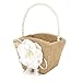 Bodosac 2PCS Burlap Flower Girl Basket Pearl Handle For Vintage Rustic Wedding CeremonySmall white lace