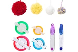 JILUKIBO 4 Size Pompom Maker with Thread Cutter Scissors, Pom-pom Makers Kits for Fluff Ball Weaver Needle Craft DIY Wool Knitting Craft Tool Set Decoration (6 Pack)