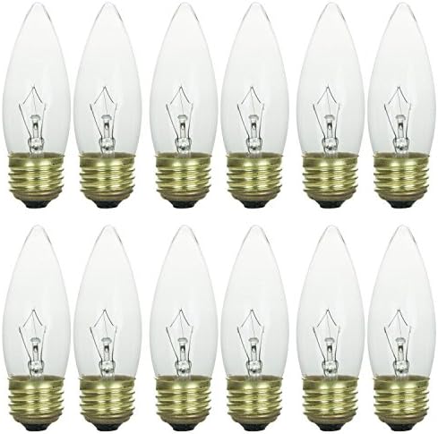 Pack of 12 60 Watt ETC Clear Medium Base (E26) Straight Torpedo Tip 120V Incandescent Chandelier Light Bulbs