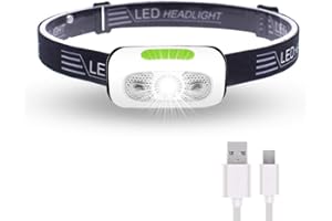 Hoxida Rechargeable LED Headlamp - 500 Lumen Super Bright, 1.48 Ounce Lightweight, IPX7 Waterproof, Long Lasting, USB Rechargeable, 60 Degree Adjustable Beam, Sensor Modes, Hand-Free, Green