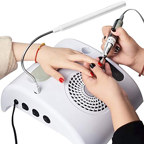 YOURFUN Nail Dust Collector Electric Nail File Machine New Upgraded Salon & Home Equipment Expert 3 in 1 Nail Machine with Nail Drill Dust Collector Desk Lamp