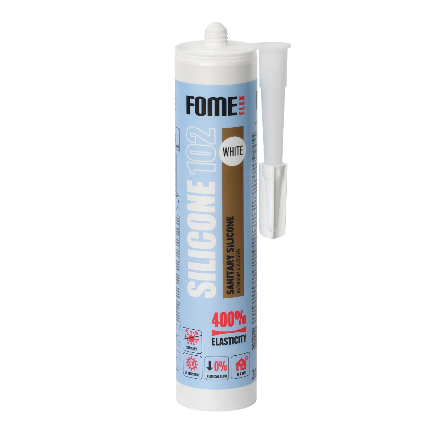 Fome Flex White Silicone Sealant [310ml] – Professional Grade, Waterproof & Mould Resistant – For Bathroom, Kitchen, Windows, Showers & More – Long-Lasting, UV-Resistant