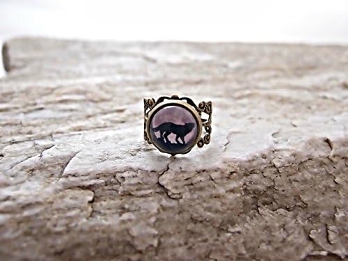 Wolf Statement Ring, Bronze Adjustable Wolf Ring, Vintage Style Wolf Ring, Wolf Ring 002