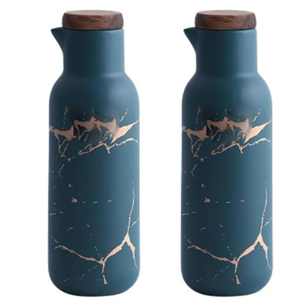 LIBFITH Exquisite Matte Marbled Ceramic Bottle, Ceramic Cooking Oil Dispenser, Olive Oil Sub-Filling for Kitchen Spice Storage (Green)