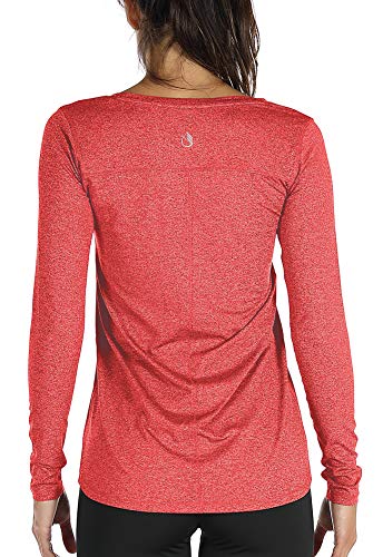 icyzone Long Sleeve Workout Shirts for Women-Women's Athletic Tops, Yoga Shirts, Thumb Hole Running Tops (M, Orange)