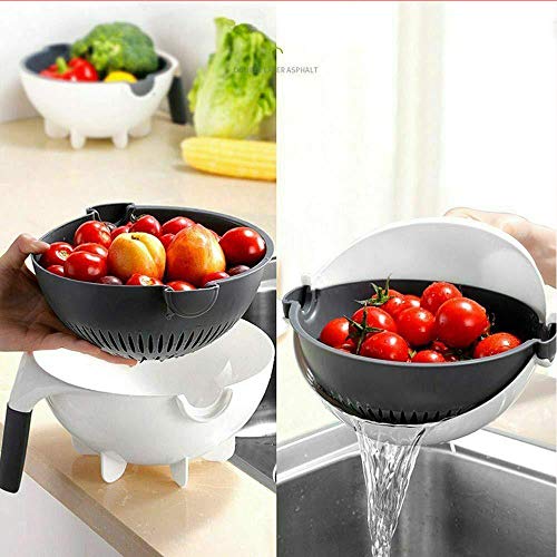 Rotate the Vegetable Cutter with Drain Basket 9 in 1 Slicer, Multi-functional Magic Kitchen Veggie Fruit Shredder Grater Slicer